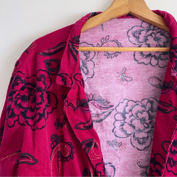 Home Sewn Fuchsia Floral Corduroy Open Front Jacket - Picture 4 of 12